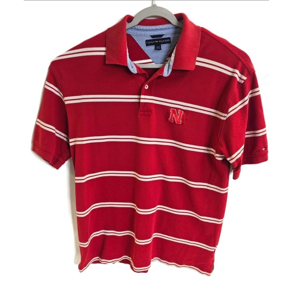 Nebraska Cornhuskers Shirt Mens XL Red White Stripe NCAA Football Tommy Hilfiger